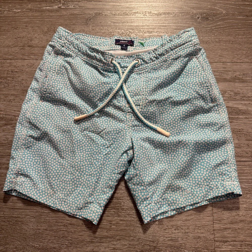 Johnnie O Swim Trunks Boys 4 Blue Floral Print Board Shorts Beachwear Lined Surf